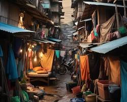 Image of crowded slum settlement with narrow alleyways and makeshift shelters