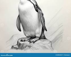 Image of penguin drawing with shading and highlights