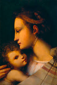 Andrea Piccinelli detto Il Brescianino. (notizie dal 1505 al 1525). Madonna con Bambino - olio su tavola. Madonna with Child - oil on panel - 17a