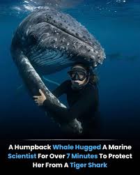 Humpback whale protects diver from shark