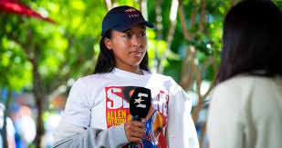 Even in the press room, Osaka's style stands out
