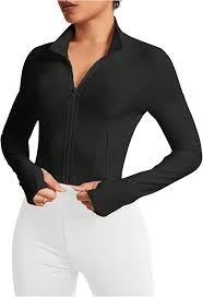 SweatyRocks Women's Slim Fit Workout Jackets Lightweight Long Sleeve Zip Up Athletic Shirts with Thumb Holes Black Small at Amazon Women's Clothing store