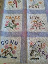 Résultat de recherche d'images pour "hand embroidered quilt with State Birds"