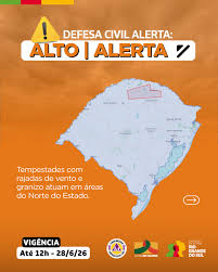 Condição de ALERTA para Tempestades com rajadas de vento e granizo atuam em áreas do Norte do Estado.