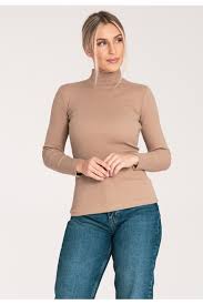 Bluza dama pe gat, Bumbac/Elastan, Bej Figl (5750635