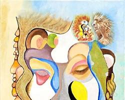 صورة لوحة فنية سريالية تعبر عن علاقة الفرد بالمجتمع والتشكيل النفسي والاتجاهات النفسية والاجتماعية أفكار وعقول مترابطة