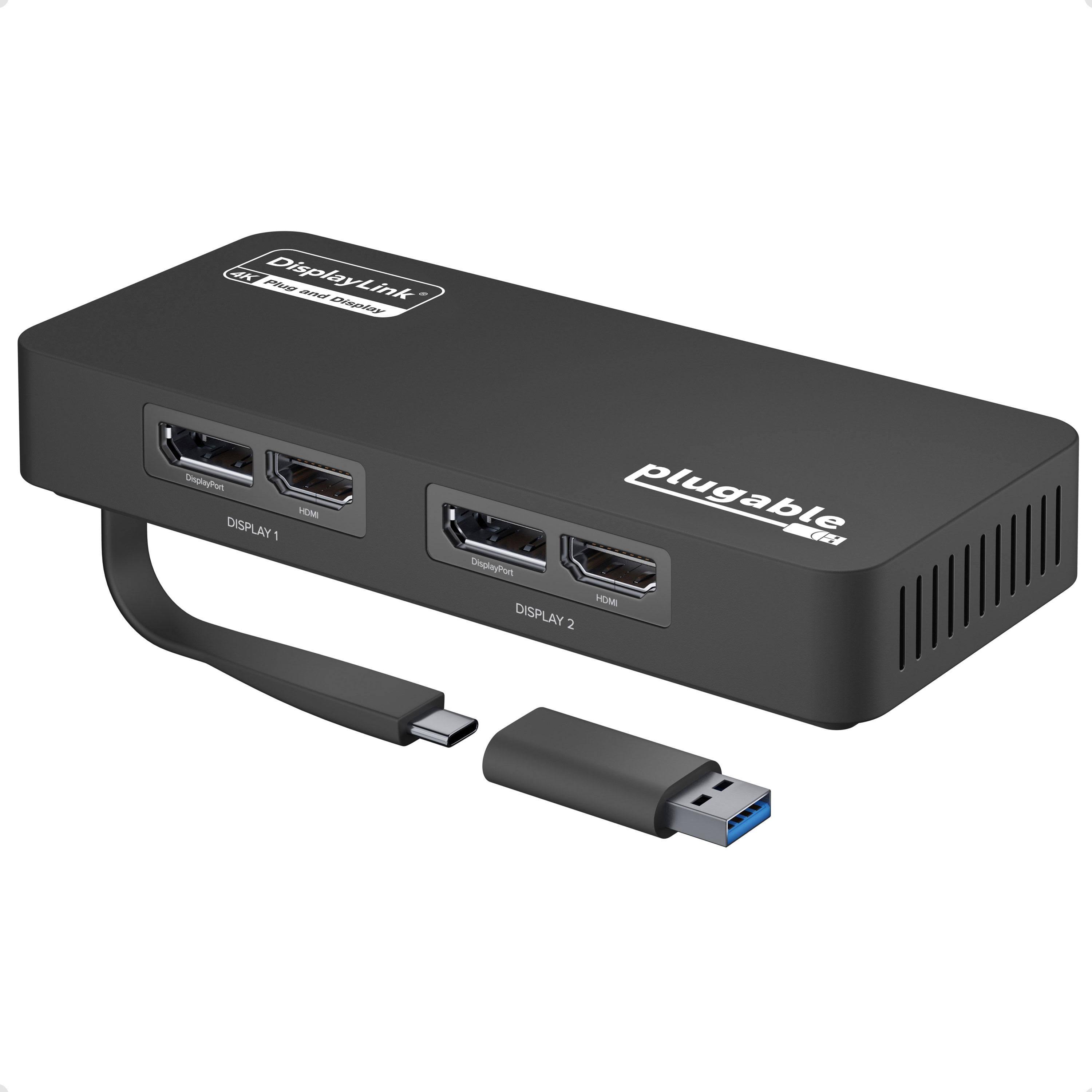 Plugable 4K DisplayPort and HDMI Dual Monitor Adapter USB 3.0 and USB-C