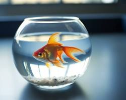 goldfish swimming in a bowlの画像