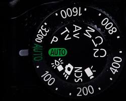 camera dial showing the Auto mode (green square) symbol resmi