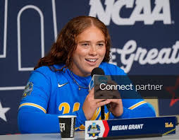 Licensable picture: Megan Grant of UCLA interviews during the Women’s College World Series (WCWS) media day at Devon Park in Oklahoma City