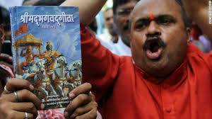 The petition sought to ban a translation of the Bhagavad Gita; Hindus consider the Gita sacred; The case sparked outrage among Hindus - 111229030857-bhagavad-gita-protesters-story-top