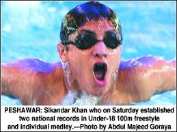 PESHAWAR, Sept 6: Punjab-based Sikandar Khan established two new records on the second day of the 11th National Age Group Championship being played at the ... - spt21