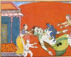 Image of Lord Krishna killing Putana