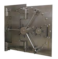 LARGE MOSLER SAFE COMPANY BANK VAULT DOOR ON STAND for sale ...