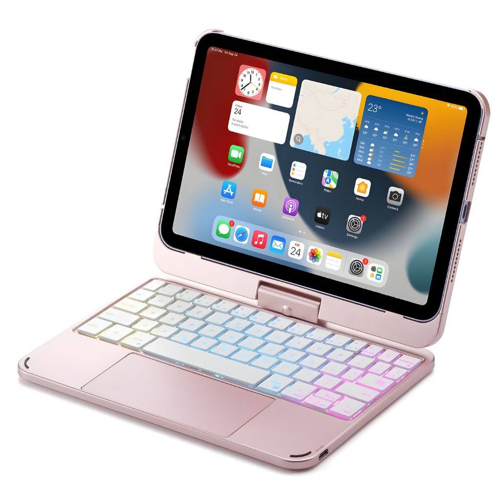 Best iPad Keyboard Case with Trackpad & Backlit Keys | Laptop-Style Design, iPad Mini 8.3′′ — Gen 6/7 (2021–2025) / Rose Pink