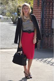 Image result for black pencil skirt with red jacket