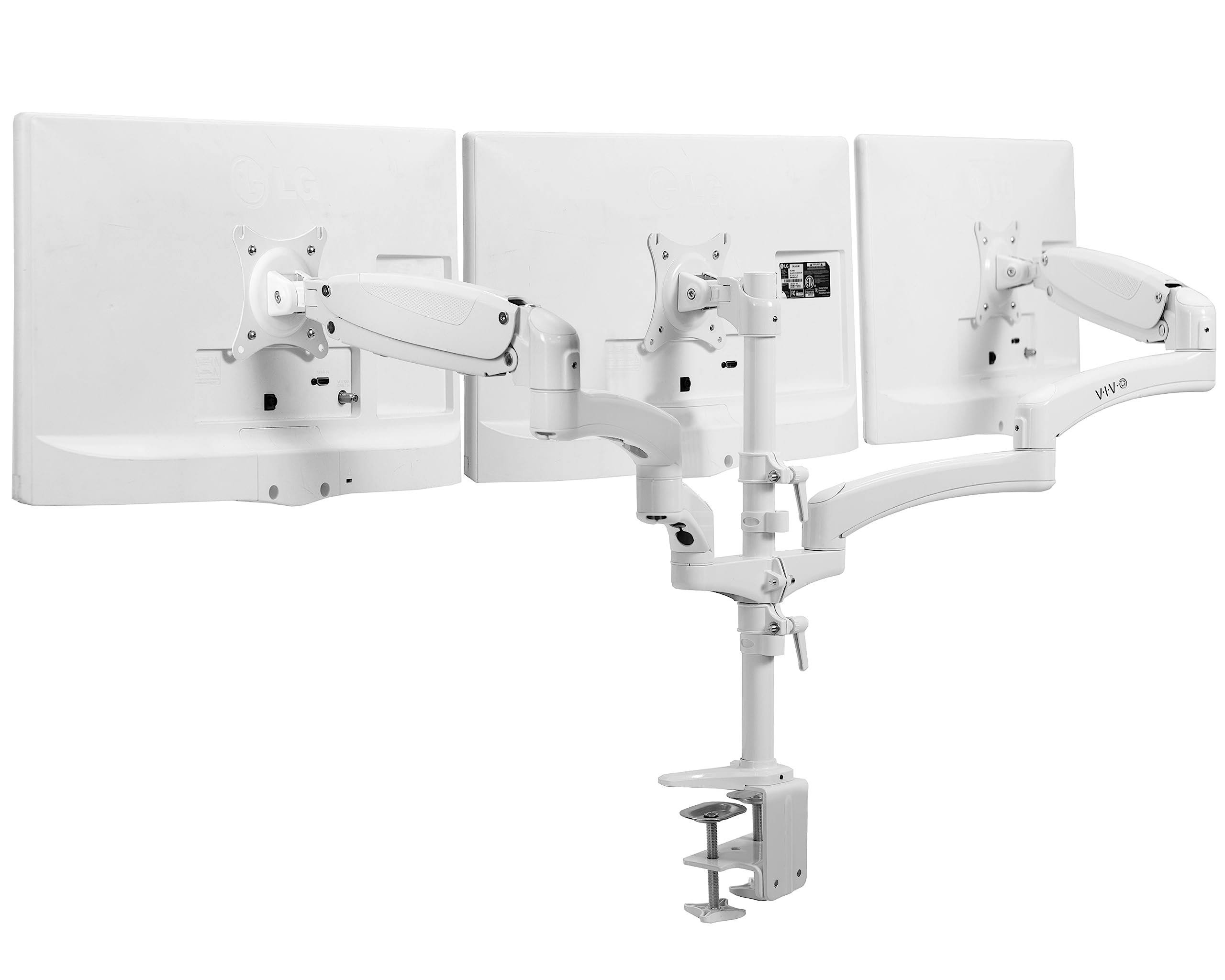 VIVO Triple Monitor Desk Mount 2 Pneumatic Arms + 1 Fixed