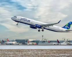 Image of Jet Blue plane taking off from Ontario Airport