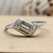 1.5CT Antique Cut East West Moissanite Bezel Set White Gold Vintage Engagement Ring Forher