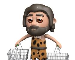 Image of caveman holding a shopping cart