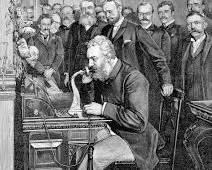 Image of Alexander Graham Bell demonstrating the telephone