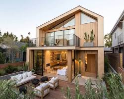 Gambar Rumah tropis modern dengan dinding kayu