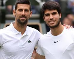 Image de Djokovic and Alcaraz facing each other on the tennis court