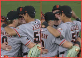 SF Giants players pound it out with a very gay post-game celebration