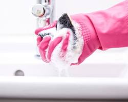 Wear gloves when washing dishes, cleaning, or using other harsh chemicals