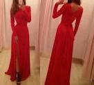 Red long sleeved maxi dress