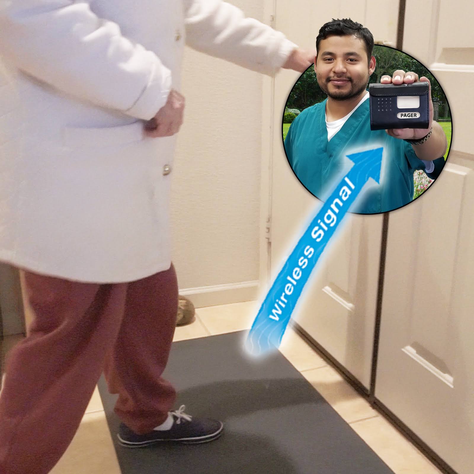Doorway Floor Mat Alarm with Caregiver Pager