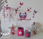 Decoration chambre bebe fille rose et gris hibou