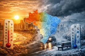 Massa de ar frio avança pelo Brasil, derruba o calorão que dominava o país e muda completamente o clima em várias regiões: cidades podem amanhecer com apenas 10°C, máximas ficam entre 18°C e 21°C e brasileiros finalmente sentem o primeiro gostin