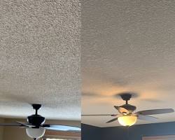 Popcorn ceiling scraping in progress in a North Vancouver home