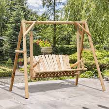 Lessman 2-Seat Porch Swing with Stand, Wooden Patio Swing Chair Bench, for Garden, Backyard, Natural, Frame Only