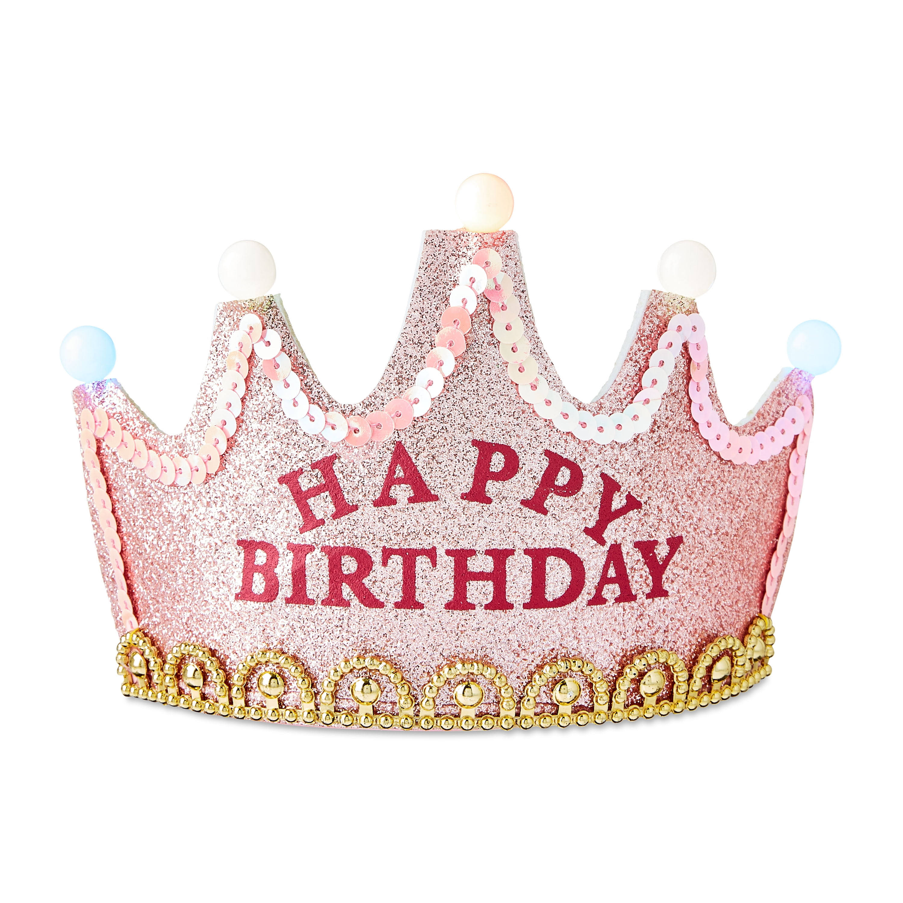 Pink Glitter Light-Up Happy Birthday Tiara