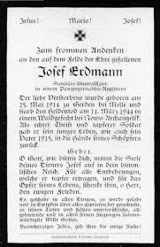 Totenzettel: Sanitäts-Unteroffizier Josef ERDMANN (2. Weltkrieg ...