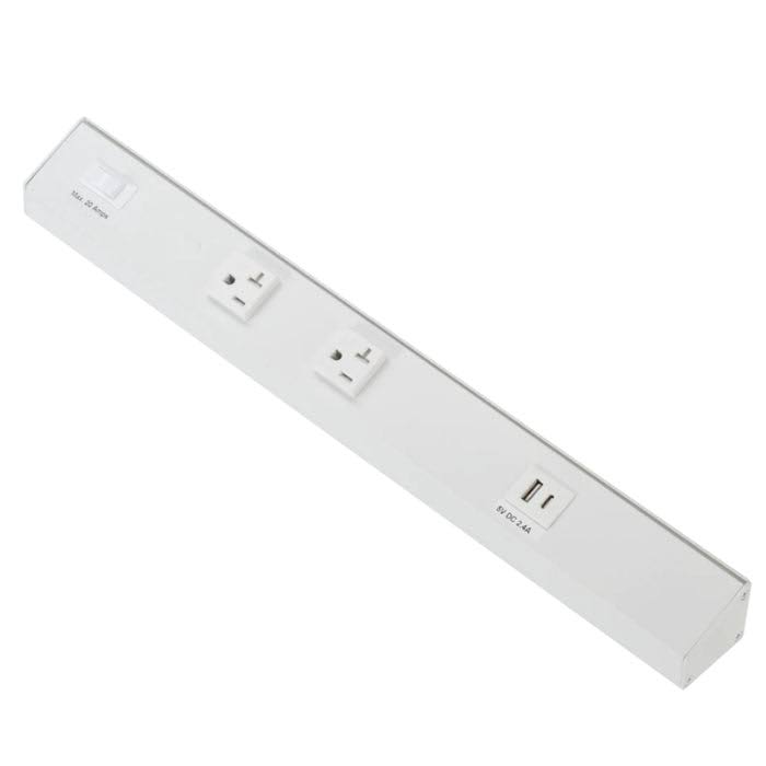 American Lighting ATOM-120V-18-WH Atom 18" Power Strip, 2 Receptacles, 1 USB-A/C, Voltage 120V, White BY BUYRITE ELECTRIC