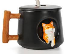 dog mug with lid and spoonの画像