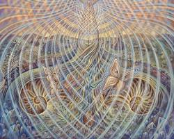 Amanda Sage visionary art painting sacred geometry interconnected web lace of existence, AI generated