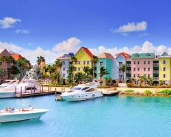 Nassau, Bahamas, from the air, showing its colorful buildings, harbor, and beaches