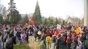 Hundreds of protesters at UBC confront OneBC leader Dallas Brodie