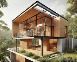 Gambar Rumah tropis kontemporer dengan dinding kayu