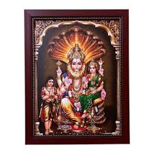 Bhagwan Vishnu Ji Silver Zari Art Work Photo In Golden Frame Big(14 X 18 Inches