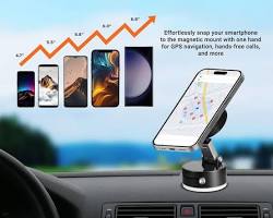 car mobile phone holder black with blue trim accents dashboard windshield mount product photo, AI generated