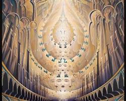 Michael Divine visionary art spiritual surrealism Glass Onion Ten Thousand Visions painting, AI generated