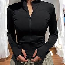 Y2K Zip-up Slim Fit Jacket, Black Long Sleeve Sports Top, High-neck Athletic Streetwear Jacket - Etsy