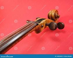 Image of violin with detailed neck, pegbox, tuning pegs, and scroll