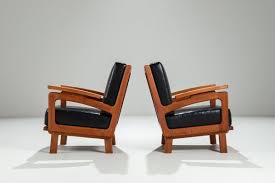 Fauteuils en Chêne avec Coussins en Cuir, Belgique, 1960s ...