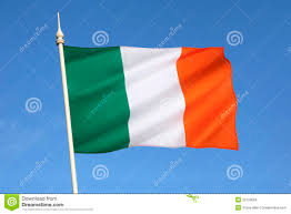 Ireland flag consists of three vertical stripes green (to the south), white (for peace) and orange (to the north).